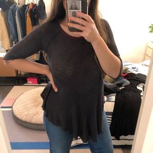 Free People sheer gray 3/4 sleeve shirt- M